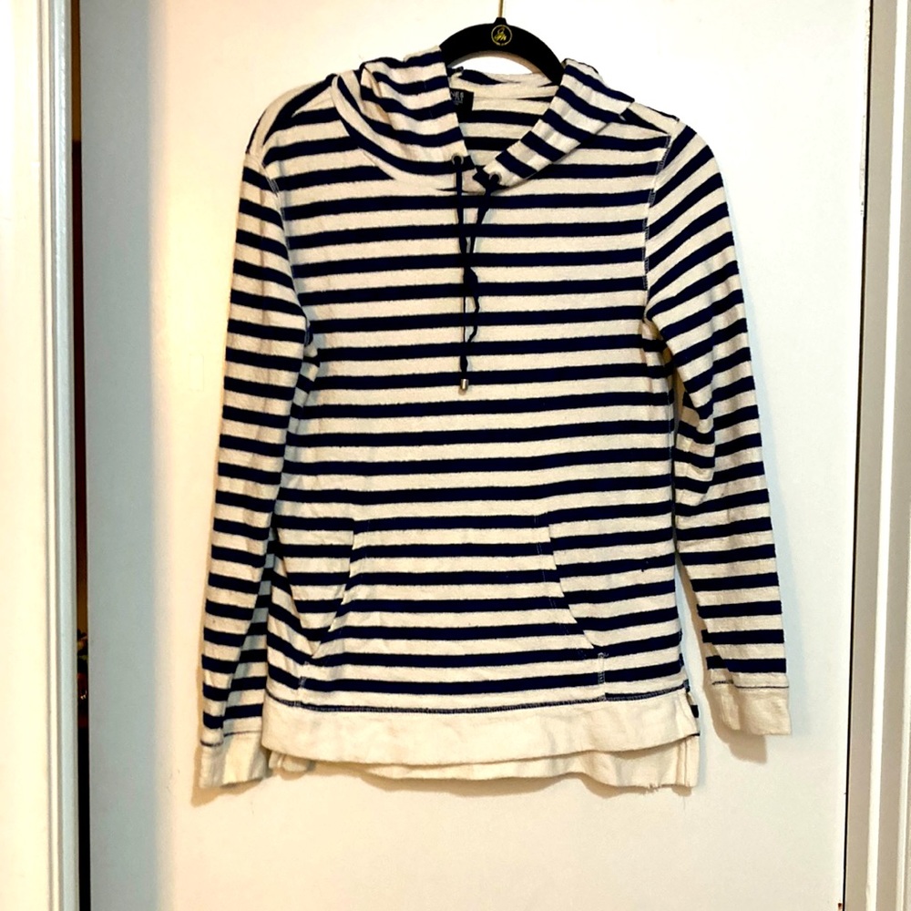 Ladies Navy and off white pullover Hoodie w/kangaroo pocket